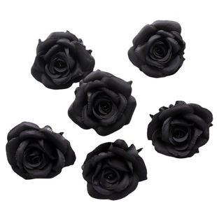 Pure Black Small Rose Flower Mini Rose Flower Head Halloween Bar Dark Style Decoration Silk Cloth Fake Flower