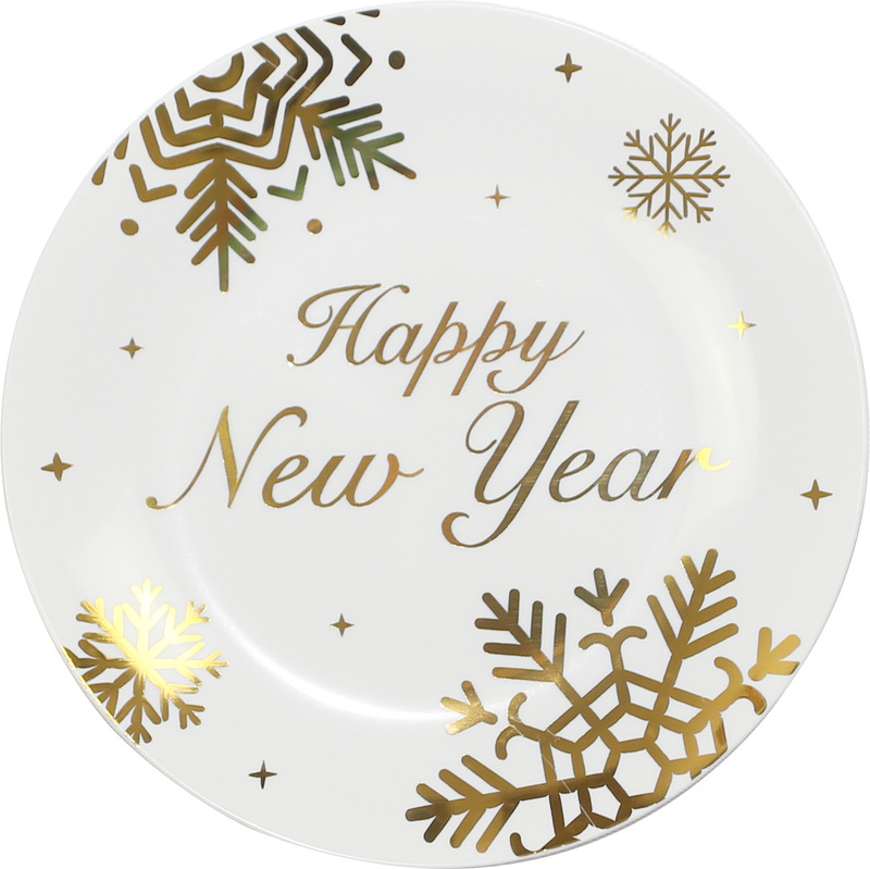 Source Factory Snowflake Christmas Series New Year Series Plastic Dinner Plates for Parties, Customizable with Logo, Light Luxury Style