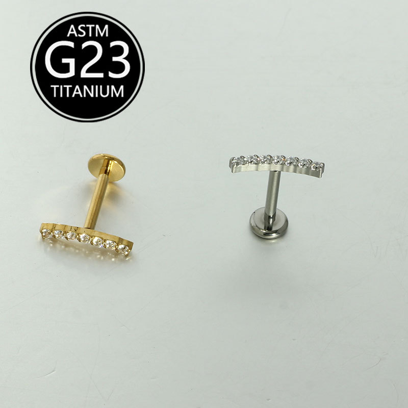 F136 Titanium Inlaid Zircon Ear Bone Nails Cross Border Titanium Body Piercing Jewelry Ear Nails Lip Nails Spot detail image 7