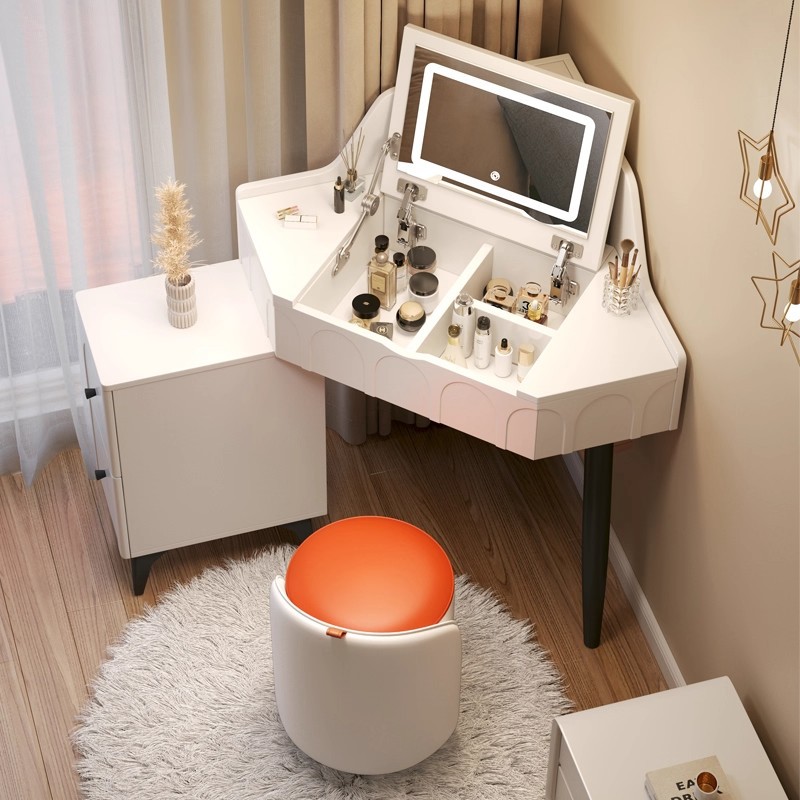 Comedor de tocador moderno y simple pequeño hogar de esquina gabinete de almacenamiento en una esquina de dormitorio triangular mesa de maquillaje mujer
