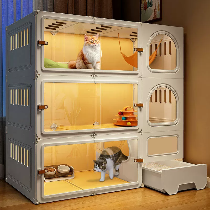 Дом с одной спальней и очень большим внутренним пространством с выдвижными ящиками, одна комната, одна гостиная, свободное пространство, встроенный туалет для кошачьей виллы с кошачьим туалетом.