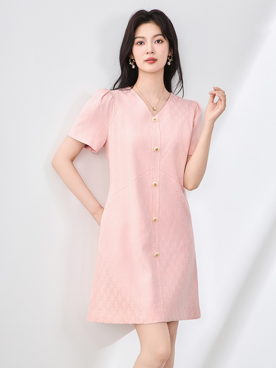 Váy chữ A tay bồng chất liệu jacquard cao cấp tôn dáng — Màu đen