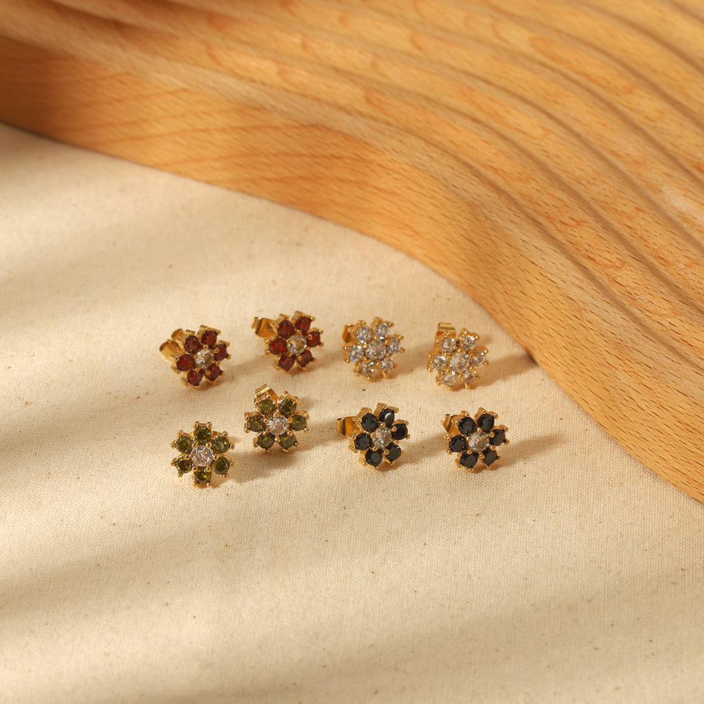 1 Pair IG Style Shiny Flower Inlay 304 Stainless Steel Zircon Ear Studs display picture 5