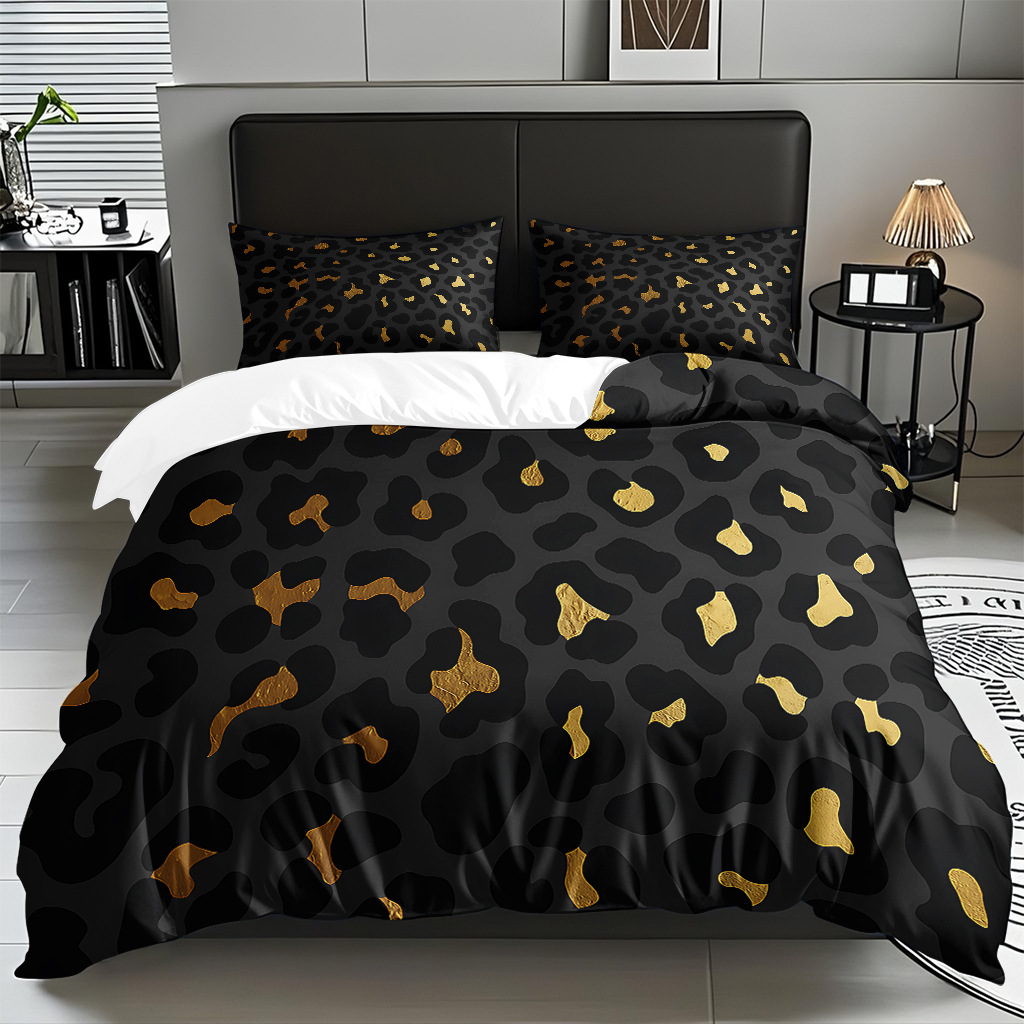 TEMU / JIT comercio exterior textil doméstico transfronterizo impresión digital de leopardo de alta definición colcha de colcha de almohada kit de ropa de cama para hacer dibujos