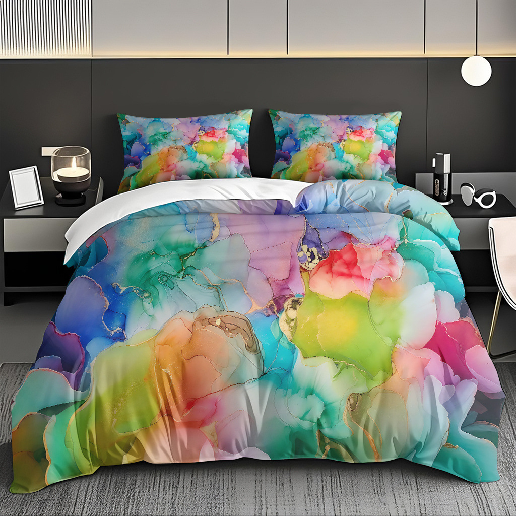 Transfronterizo tibetano azul oro mármol textura suave molienda impresión digital kit de colcha de tela se puede diseñar