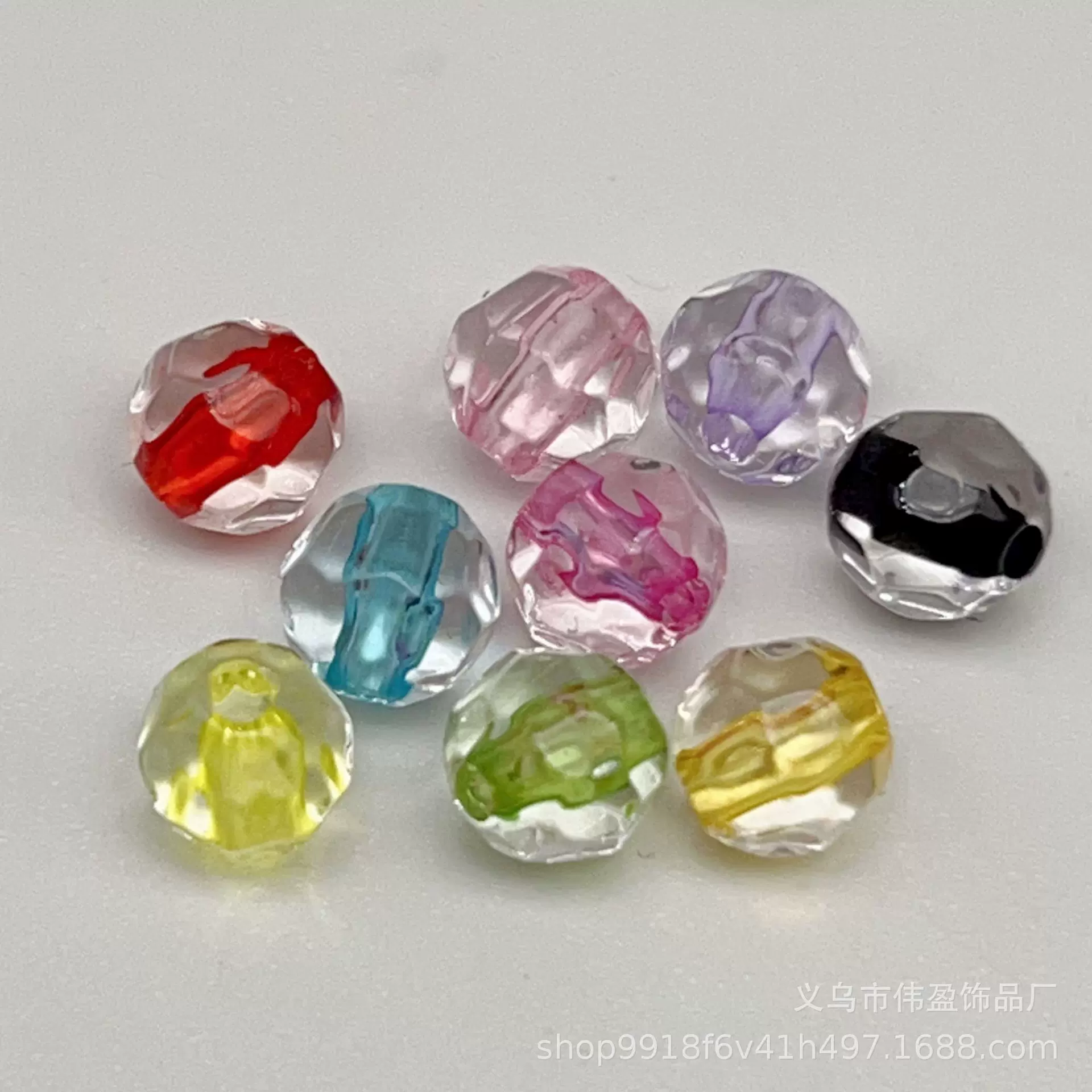 亚克力透明彩色抽芯切面圆珠灌芯切面直孔散珠diy手机链项链配件