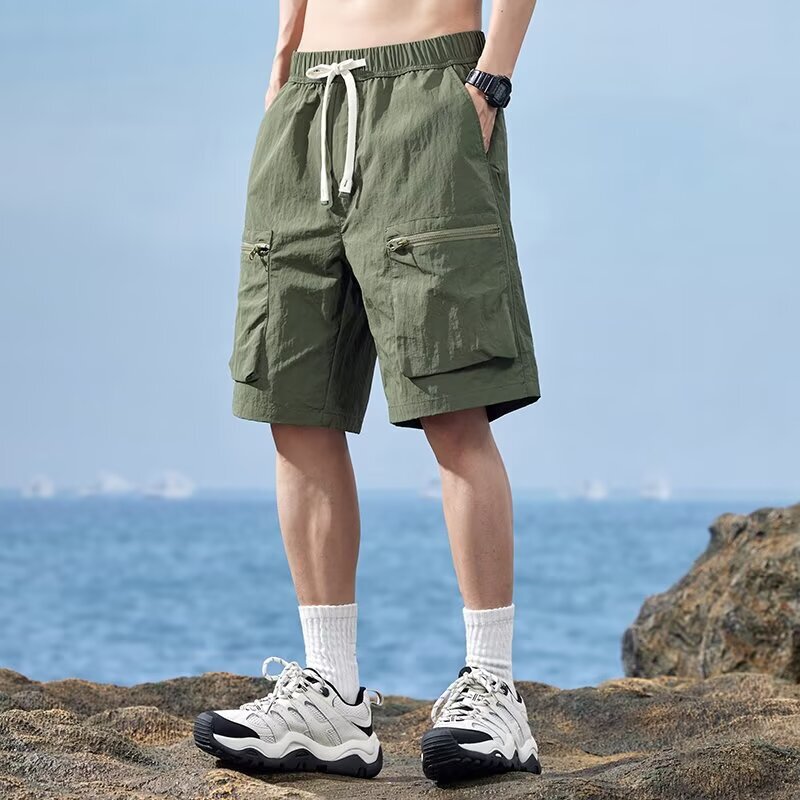 Spring and Summer Hong Kong Style Workwear Shorts for Men, Straight-Leg Trendy Hip-Hop Loose Comfortable Casual Sports Knee-Length Shorts