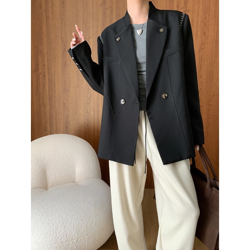 Sinan Niche Design Tencel Linen Color-Blocked Outer Seam Stitching Blazer 2026 Autumn/Winter New Model Sn6116