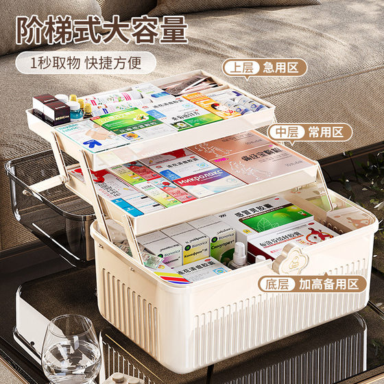 Three-layer Folding Medicine Box Large Household Medicine Medicine Box Medical First Aid Classification Medicine Box Portable First Aid Box