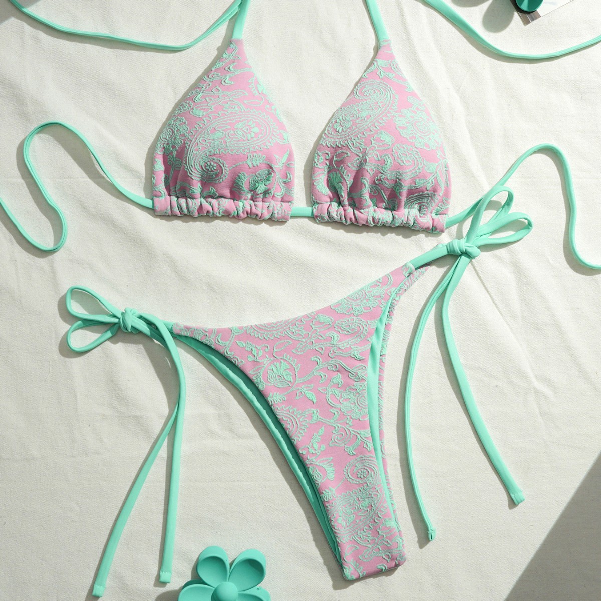 Women's Double Fabric Bikini Swimwear European American Style Cross Border Special Tie up Fabric Factory Direct Sales Wholesale_ecoleips.com