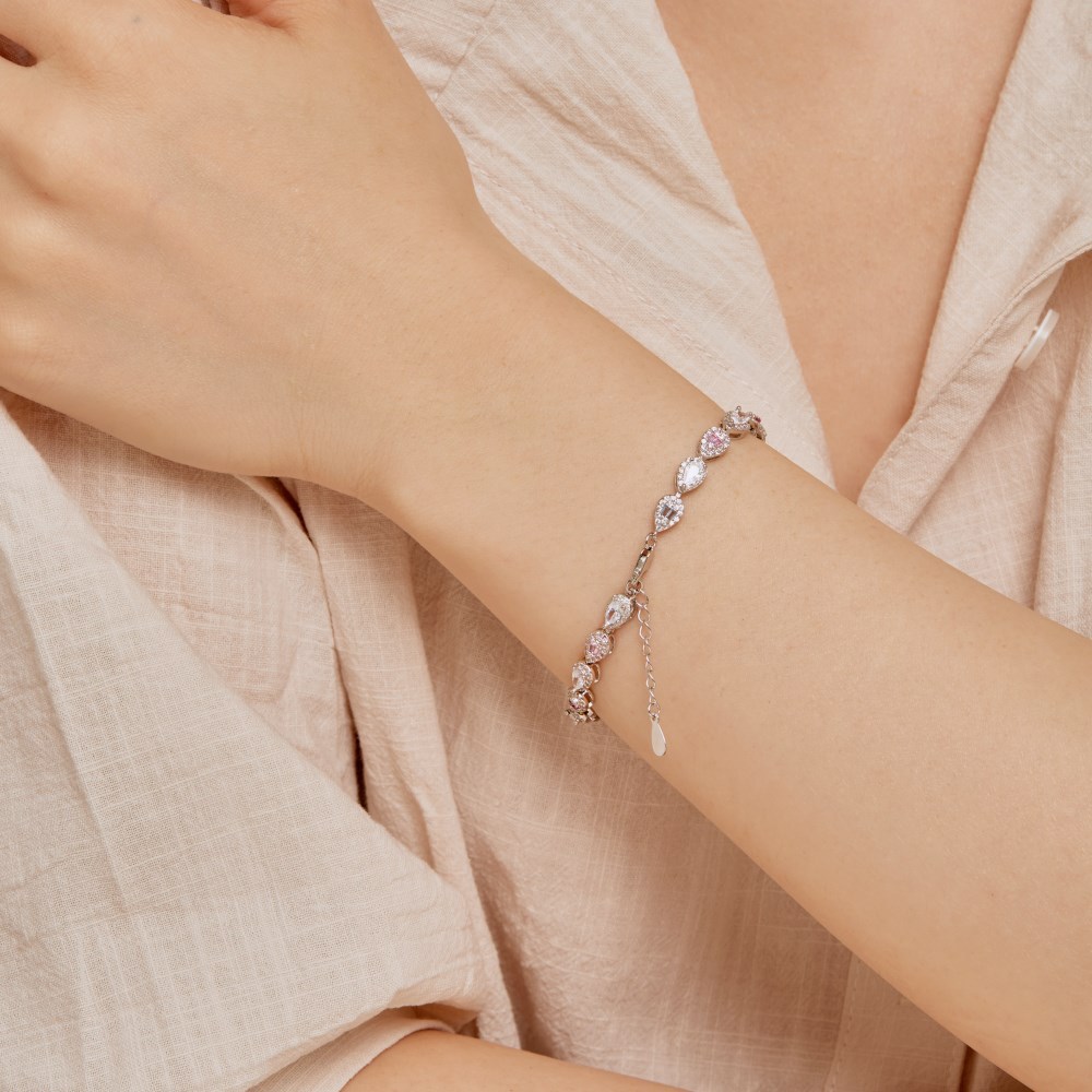 12g Weight Zircon Inlay Material Bracelets Classification 1 Piece Quantity Daily, Street Occasion 925 Sterling Silver Material Water Droplets, Heart Shape, Flower Pattern Women's Gender Inlay Design IG Style, Shiny Style 925 Sterling Silver Bracelets IG Style Shiny 6