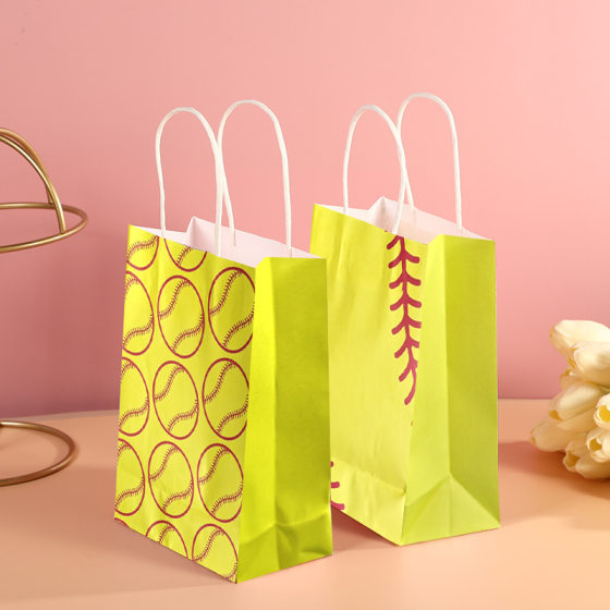 Cartoon Baseball Gift Bag Sports Party Gift Packaging Paper Bag Takeaway Packaging White Kraft Paper Tote Bag