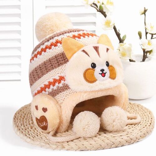 Baby hat autumn and winter for men and women 0-1-2-3 years old plus velvet baby winter 6-12 months ear protection children's woolen hat