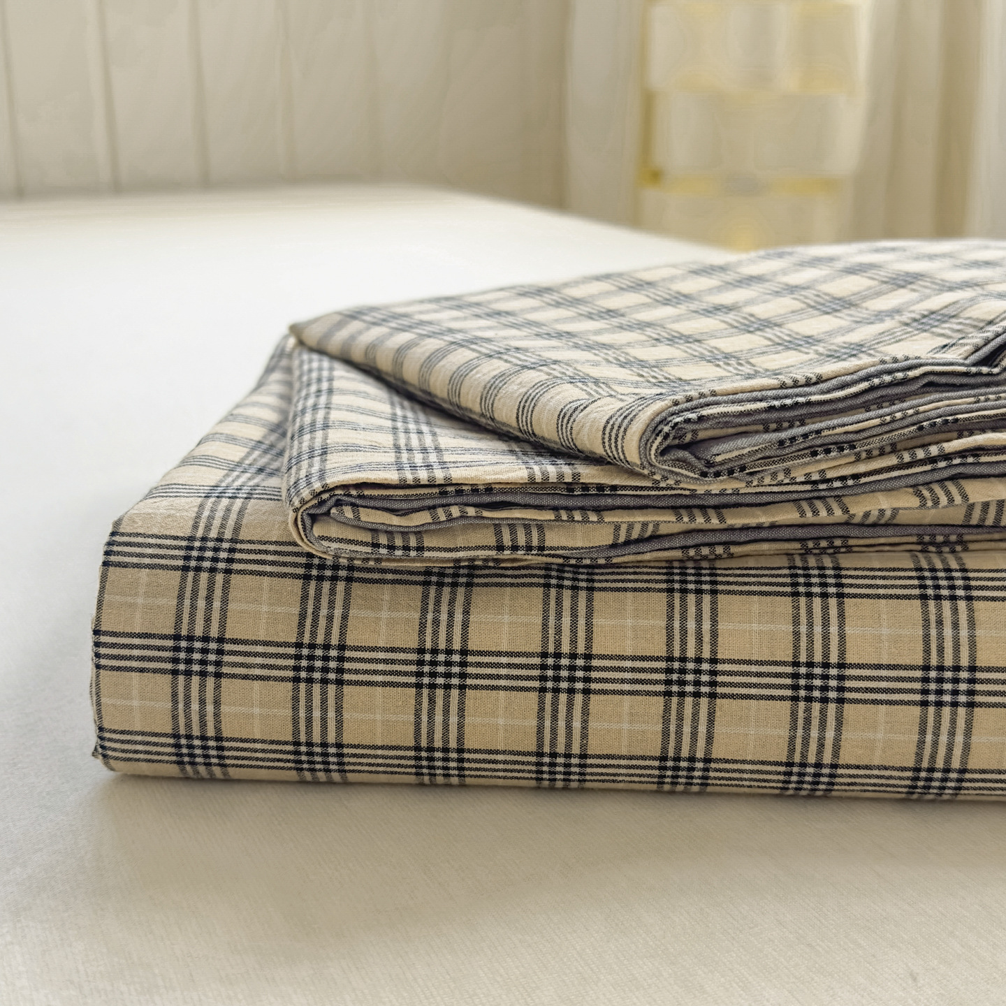 2025 New Model Yarn-Dyed 100% Washed Cotton Bed Sheet, Single Piece, Pure Cotton, Plaid, Solid Color, Student_voghion.com