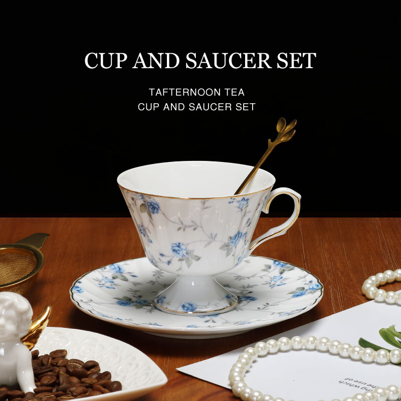 Taza de café de porcelana china de estilo europeo Taza y platillo Juego de té de la tarde británico Taza de té negro de cerámica exquisita de alta gama Hogar