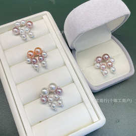 天然淡水珍珠6-10mm多巴胺夏季气质耳钉精工纯银正圆细微瑕