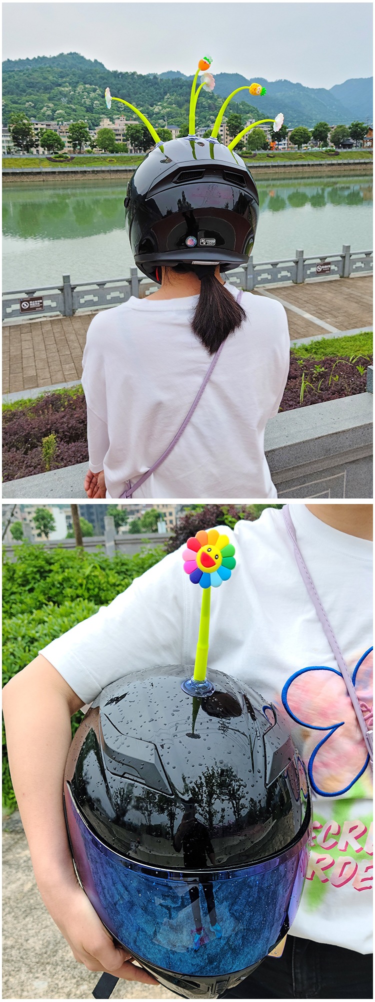Helmet Suction Cup Swinging Sunflower Decoration Electric Vehicle Motorcycle Helmet Universal Funny Tiktok Glass Radish