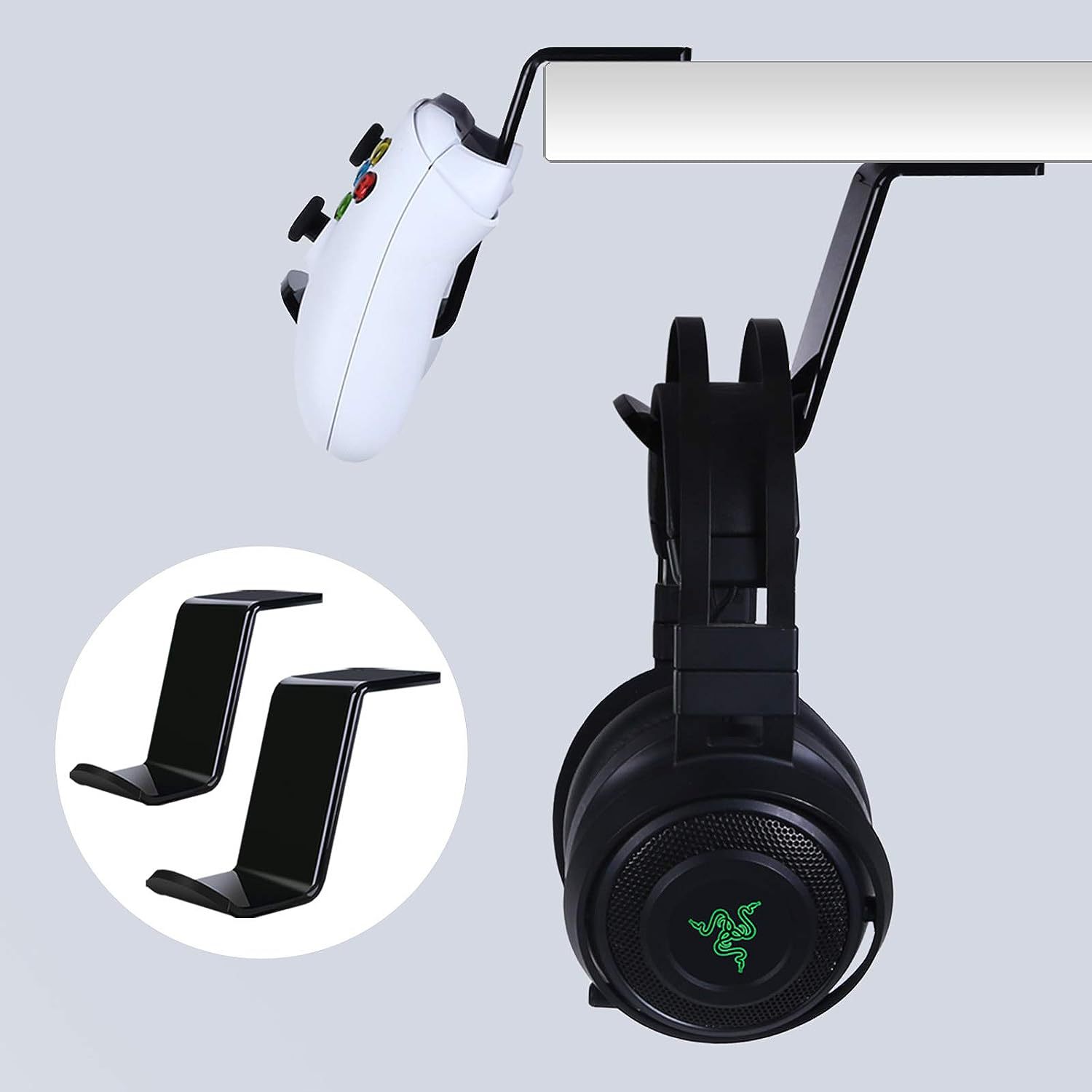 桌下和桌面控制器支架游戏配件通用控制器支架带夹子黑色耳机挂架