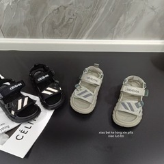 Children's Shoes Korean Style Boy Letter Lacing Comfortable Beach Shoes 2024 Summer Student Lightweight Non-Slip Versatile Slides