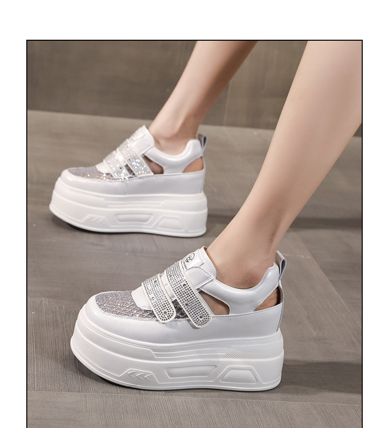 Giày sneaker nữ đế dày tăng chiều cao, phối rhinestone rỗng thoáng khí, form chunky — màu trắng chi tiết 10