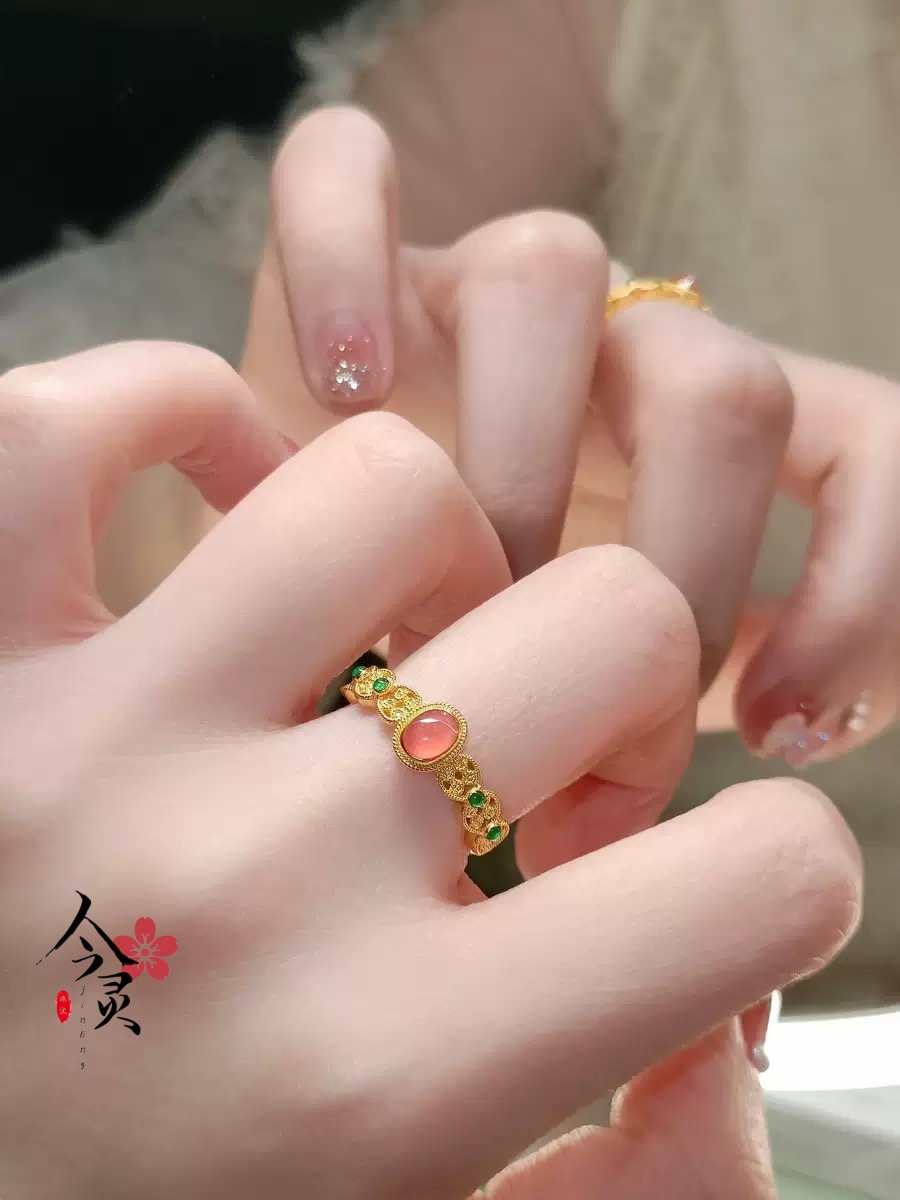 Bague de luxe en soie pour palais du Vietnam, fleur de vent, sable doré, phénix, hibiscus, petit palais, pinson, anneau léger, bijoux de bouche_voghion.com