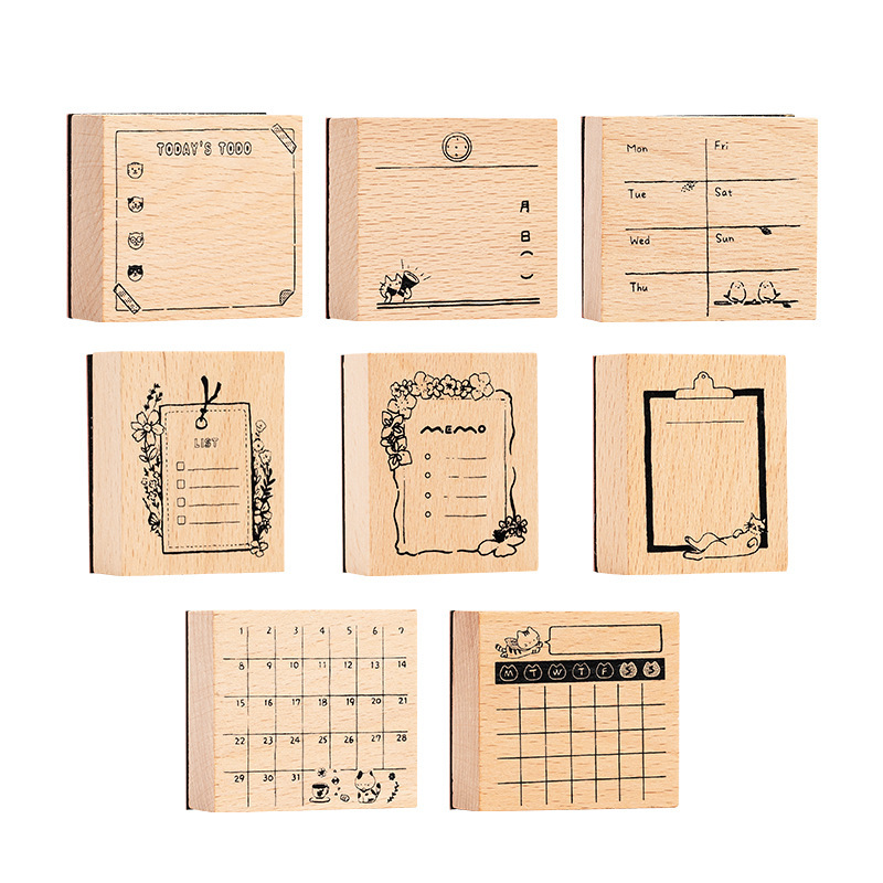 Calendario Cuaderno Sello de madera Domingo Mes Diario Plan Sello de haya Lista diaria Memorando Cuaderno Sello