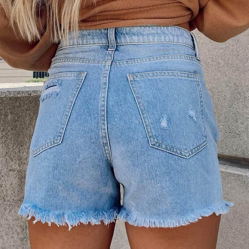 时颖欧美破洞牛仔裤高腰显瘦亚马逊2022夏季新款宽松休闲牛仔短裤