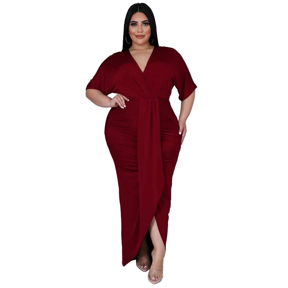 2022 primavera europea y americana nueva moda más el tamaño de las mujeres de comercio exterior sexy discoteca irregular split vestido con cuello en V