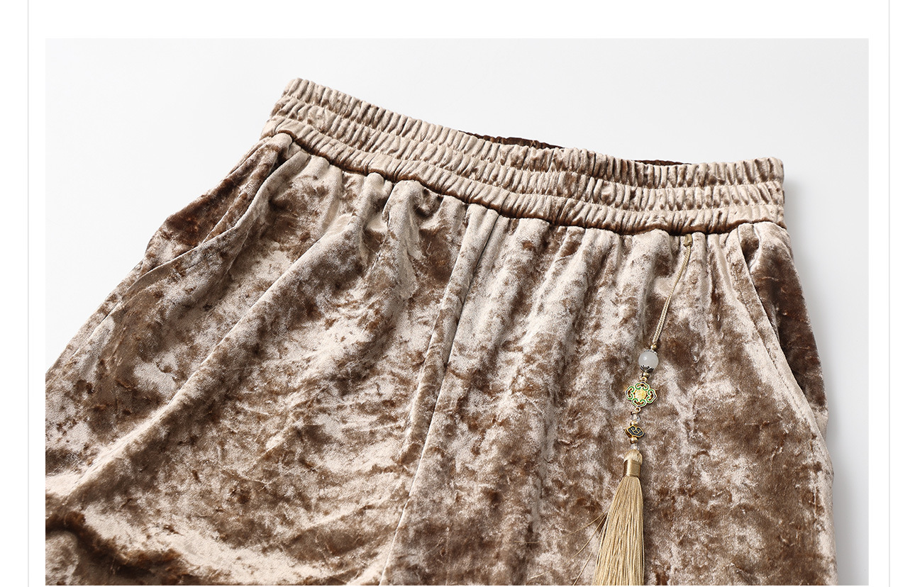 Quần ống rộng nhung lụa kiểu Trung Quốc mới, jacquard màu trơn, phong cách văn nghệ — Màu đen, Màu vàng, Màu hồng, Màu mơ chi tiết 29