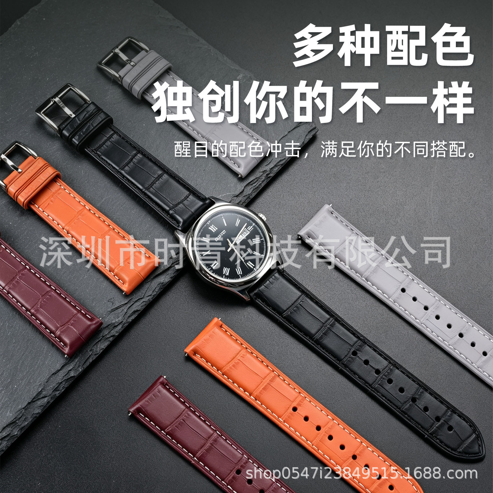 High-quality fluororubber crocodile-pattern quick-release watch strap, FKM breathable replacement wristband, 20/22MM, available for wholesale