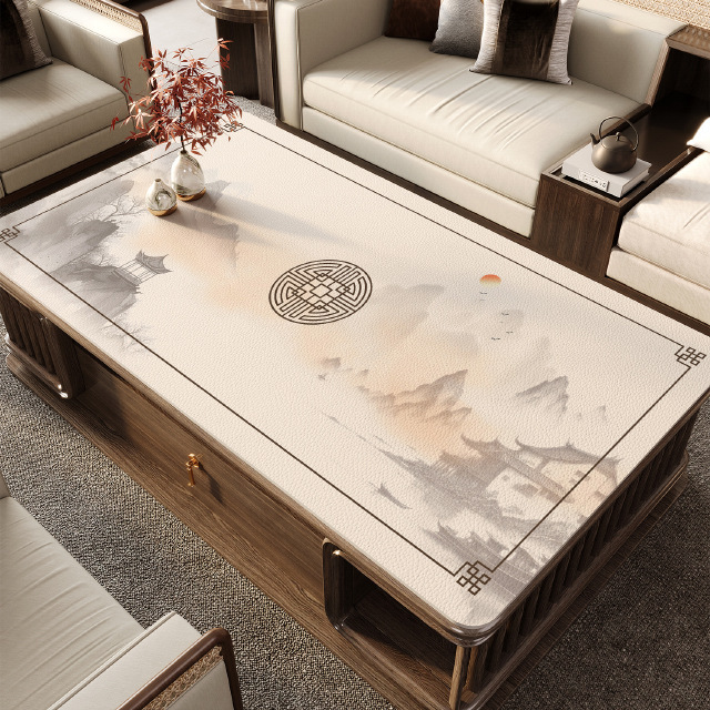 New Chinese Style Coffee Table Double-Sided Table Mat Waterproof, Oil-Proof, Anti-Scalding, No-Wash, Light Luxury, High-End Living Room Coffee Table Tablecloth