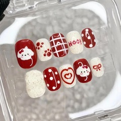 害羞小狗蝴蝶結穿戴甲新年可愛愛心學生美甲貼片甜美短款可拆卸