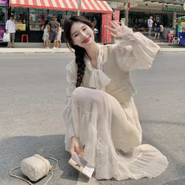 绝美白月光显瘦气质马甲套装长裙女春秋新款温柔法式两件套连衣裙