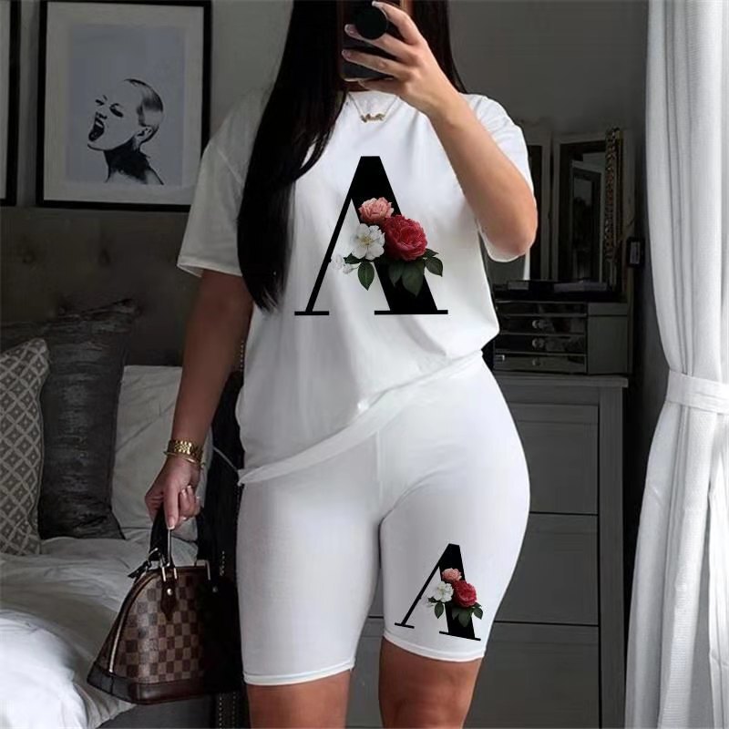 Ladies suitsT Shirt Short-sleeved Wide-leg High-waist Shorts Two-piece LOGO Casual Suit Women