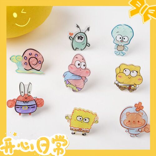Cartoon Spongebob series children's cute hair clip acrylic fine glitter hair bangs clip funny duckbill clip