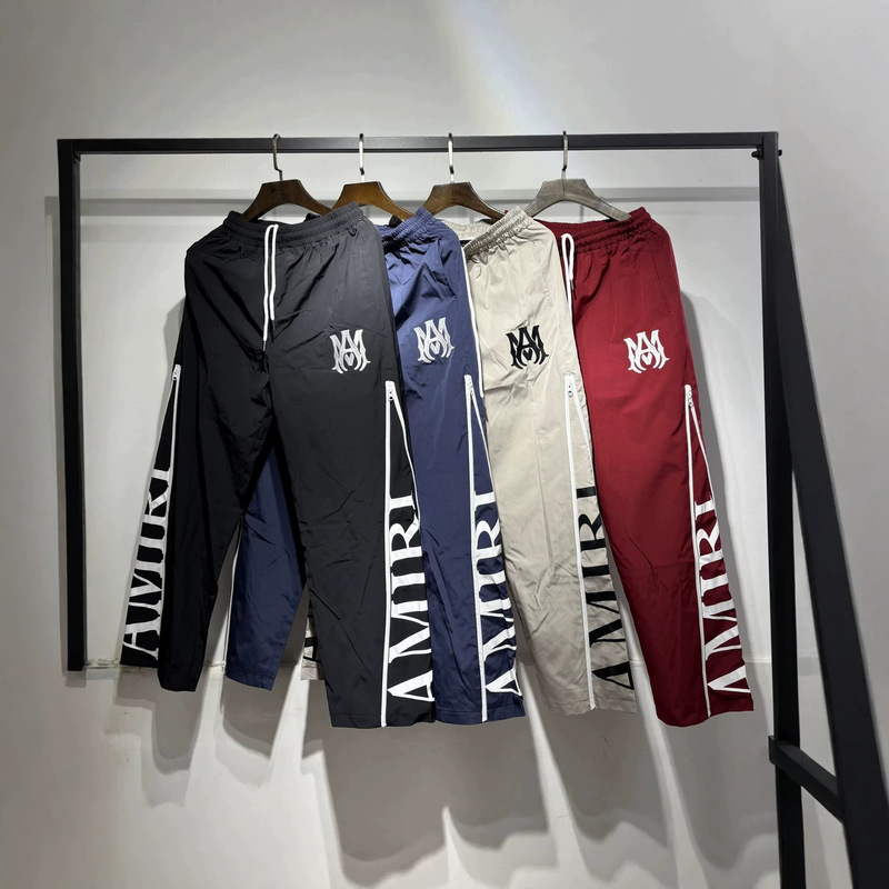 Correct version of the cross-border trendy brand AMIRI, side vertical stripe gothic letter embroidery nylon waterproof pants