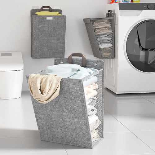 Fabric dirty clothes basket, foldable wall-mounted dirty clothes storage basket, large cotton and linen waterproof bathroom dirty clothes basket
