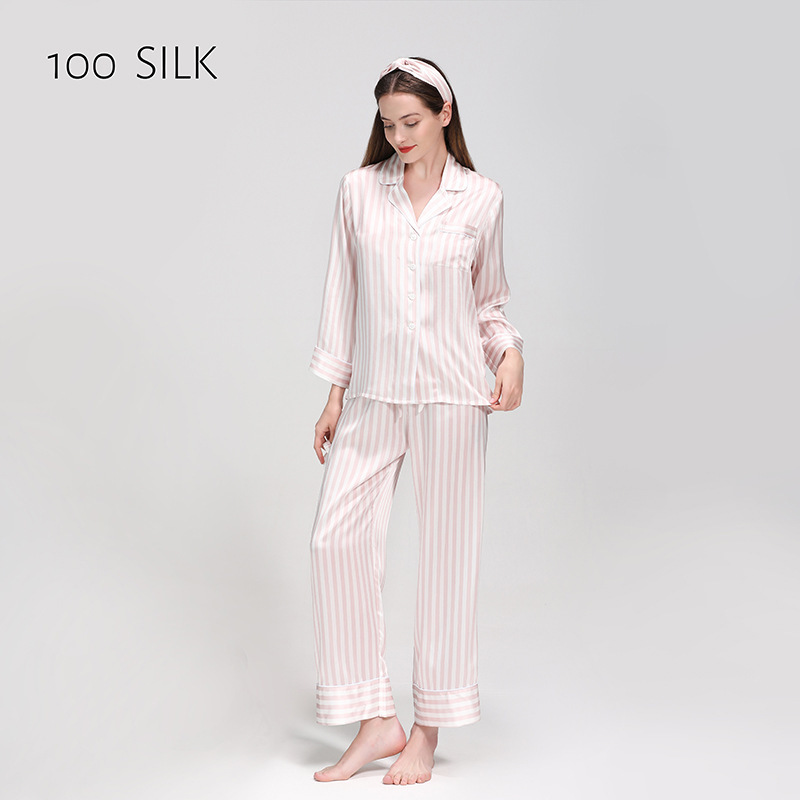 Cocoonie Silk Pajamas Summer 100% Mulberry Silk Long-Sleeved Pants Set Large Size Loose Home Wear Home Wear Cocoonie Silk Pajamas Summer 100% Mulberry Silk Long-Sleeved Pants Set Large Size Loose Home Wear Home Wear
