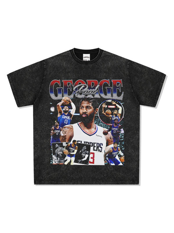Cross-Border Retro Fast Ship Paul George Printed Long and Short Sleeve T-Shirt Vintage Washed Ins Cross-Border Retro Fast Ship Paul George Printed Long and Short Sleeve T-Shirt Vintage Washed Ins