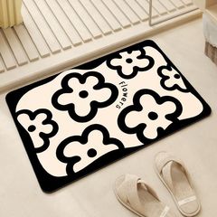 INS黑色小花洗手間吸水腳墊衛生間速干門墊浴室防滑墊硅藻泥地墊