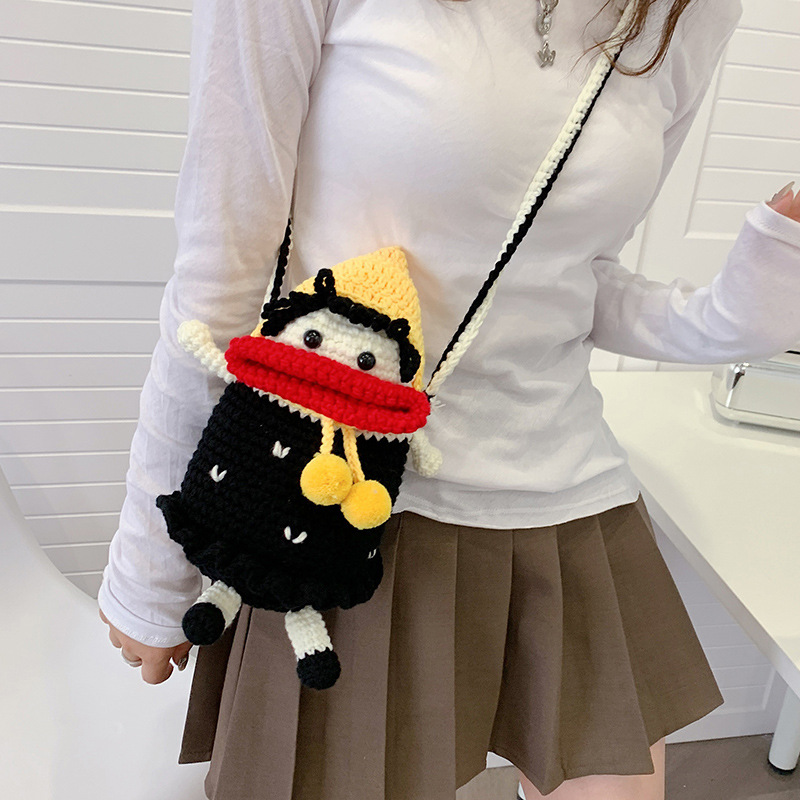Douyin popolare salsiccia bocca grande bocca borsa per cellulare borsa fatta a mano all'uncinetto fai da te in lana per maglieria borsa divertente portachiavi_voghion.com