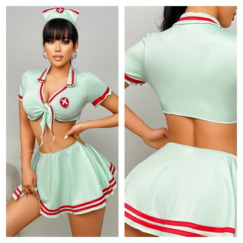2026 New Product European and American Cross-Border Sexy Lingerie Jk Uniform Nurse Outfit Nurse Hat Seductive Sexy Four-Piece Set