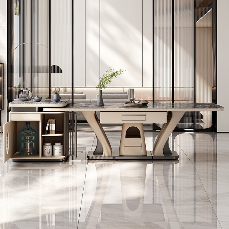 Mesa de mesa de mesa de isla de alta gama, máquina de mesa de mahjong, placa de roca de doble uso, mesa de guía de alta gama, mesa de té, multifuncional, simple, nuevo