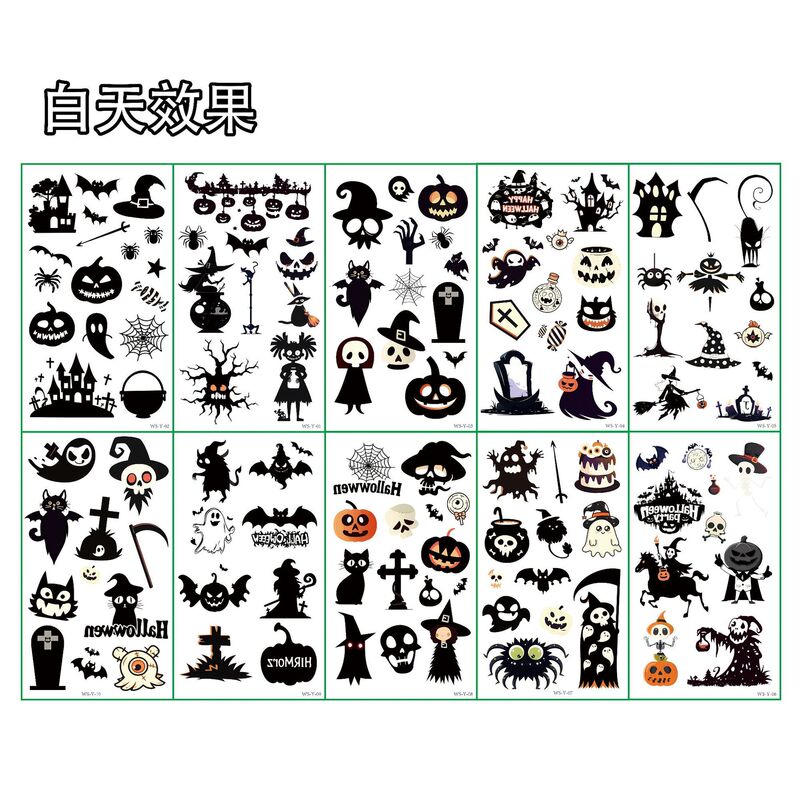 Cross-Border New Product Cartoon Halloween Luminous Tattoo Stickers High-End Children's Holiday Funny Green Luminous Beautiful Stickers