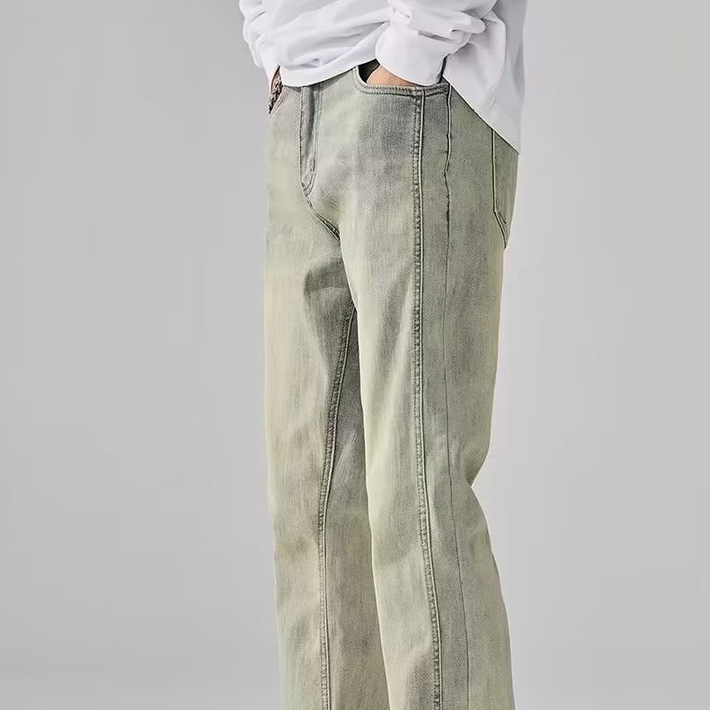 Good quality! 2023 American high street straight Old washed yellow mud dyed jeans loose fashion jeans