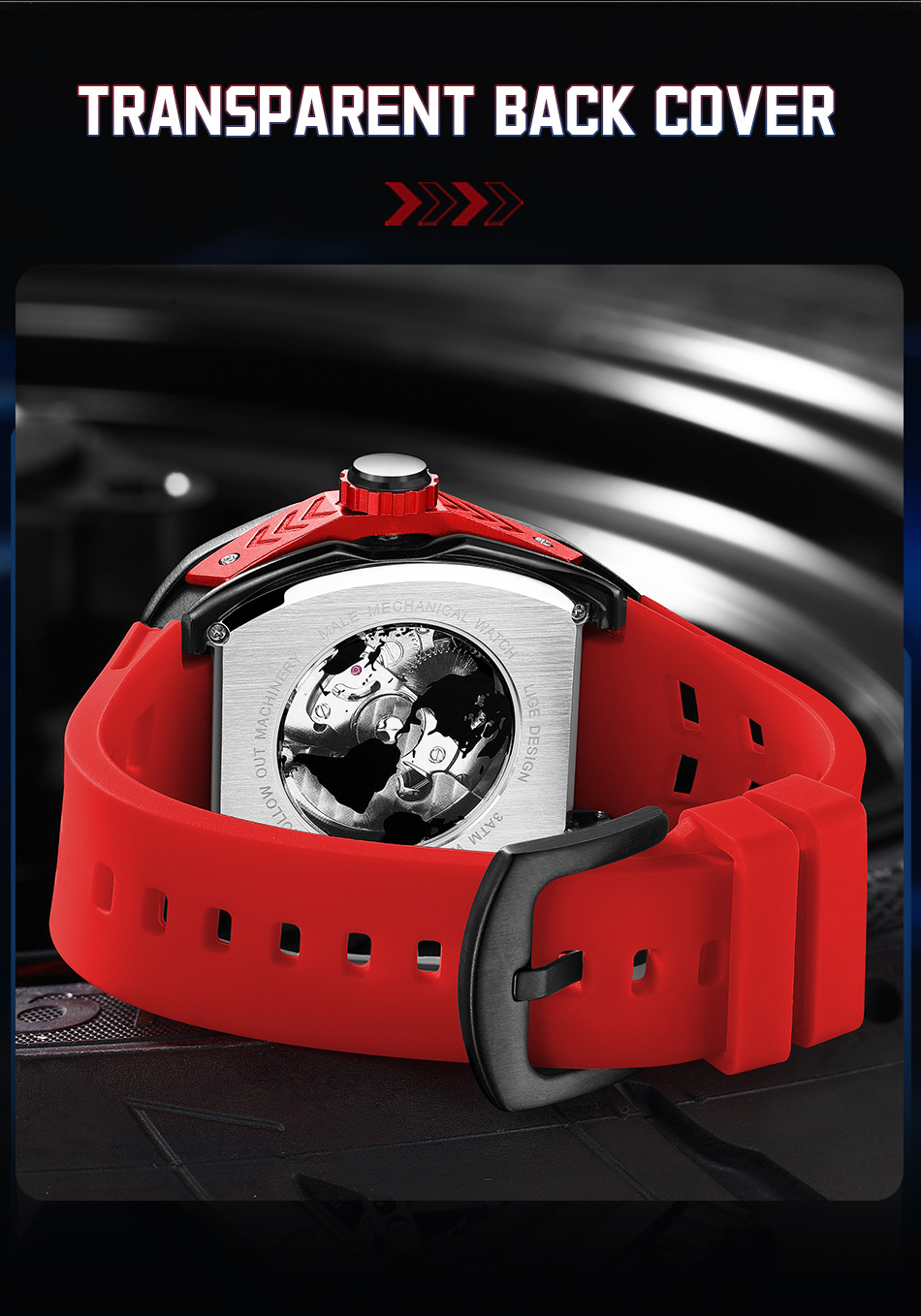 Men's Mechanical Watch Hollowed-out Barrel-shaped Large Dial_voghion.com