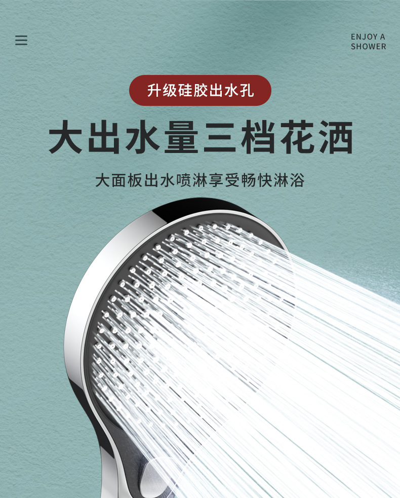 Description Picture 3 of itemNew 130mm Big Panel 3 Modes Adjustable Shower Head Bathroom High Pressure Water Saving Shower Mixer Nozzles Bathroom Accessories