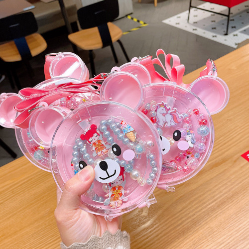 Children's jewelry set cartoon backpack small gift box little girl handmade beaded princess necklace bracelet jewelry gift