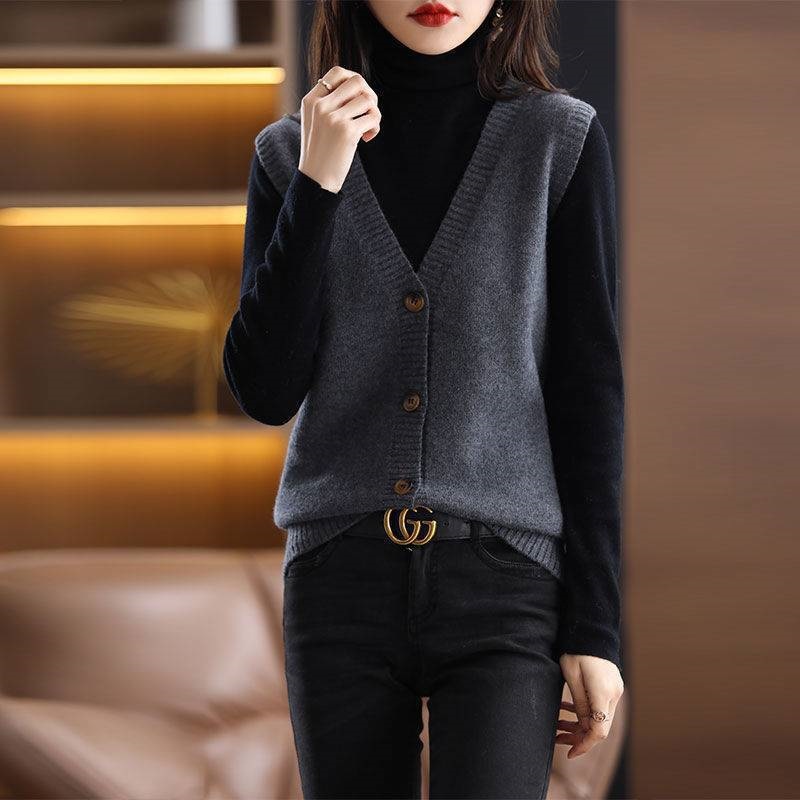 2023 primavera y otoño moda nuevo v-cuello de punto chaleco de color sólido chaleco adelgazante simple cardigan chaleco image 6