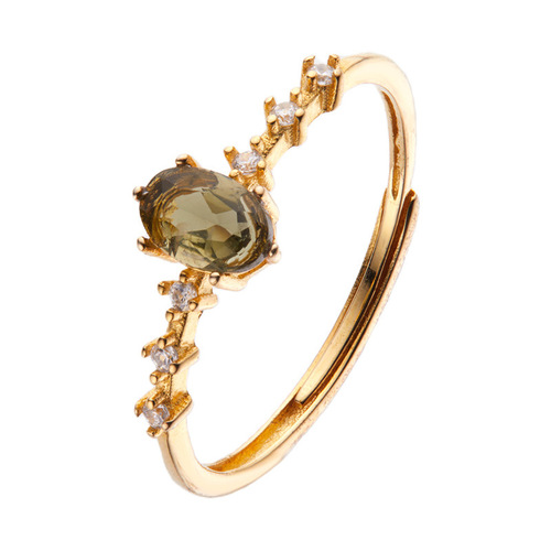 Live Streaming Jewelry S925 Pure Silver Ring for Women, Studded with Natural Colorful Gems, Open Ring, European and American Cross-Border Jewelry Wholesale